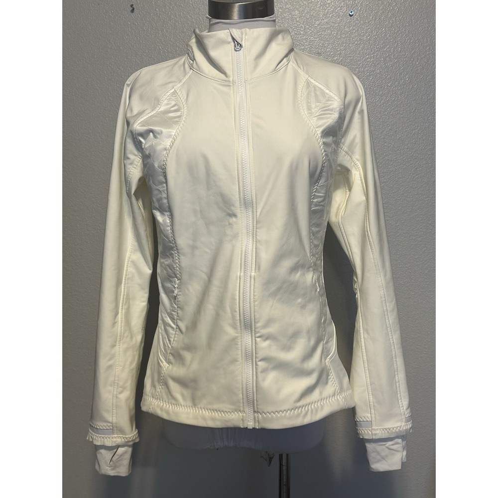 LULULEMON Wind Runner Zip Up White Athletic Jacket Softshell Pockets Size 8